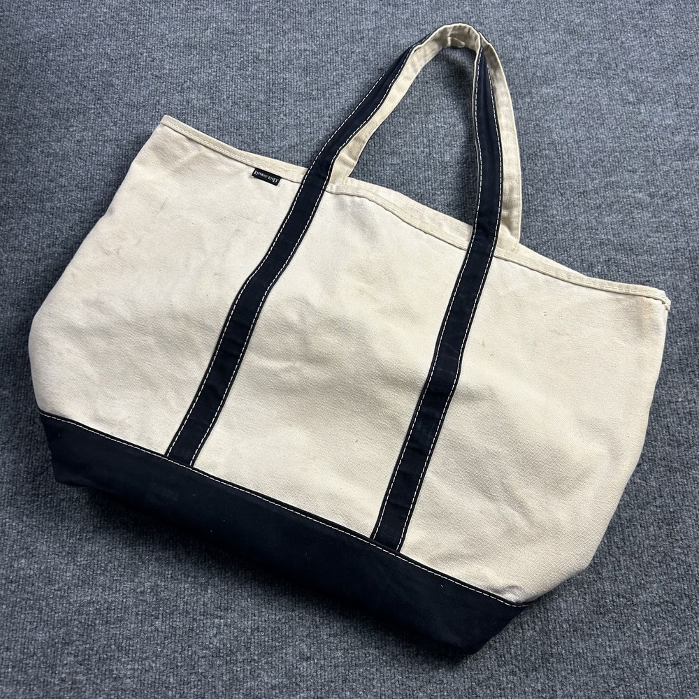 Lands End Tote Bag Womens Large Beige Canvas Zip Top Made USA Shoulder